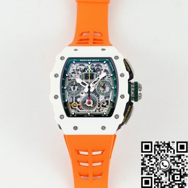 Fake RM11 Watches Richard Mille White Ceramic Orange Rubber