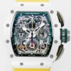 Richard Mille Fake RM11 White Ceramic Yellow Rubber Strap