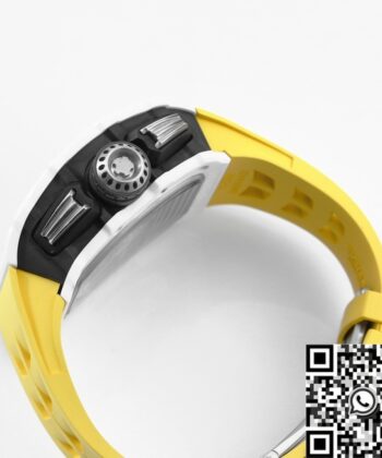 Richard Mille Fake RM11 White Ceramic Yellow Rubber Strap