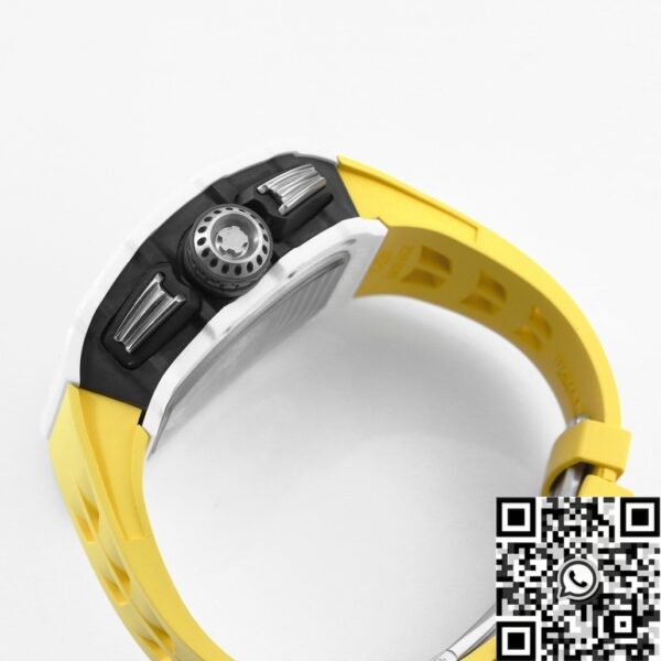 Richard Mille Fake RM11 White Ceramic Yellow Rubber Strap