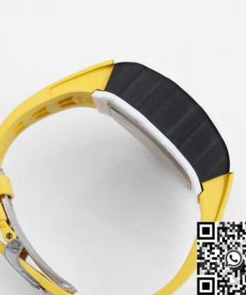 Richard Mille Fake RM11 White Ceramic Yellow Rubber Strap