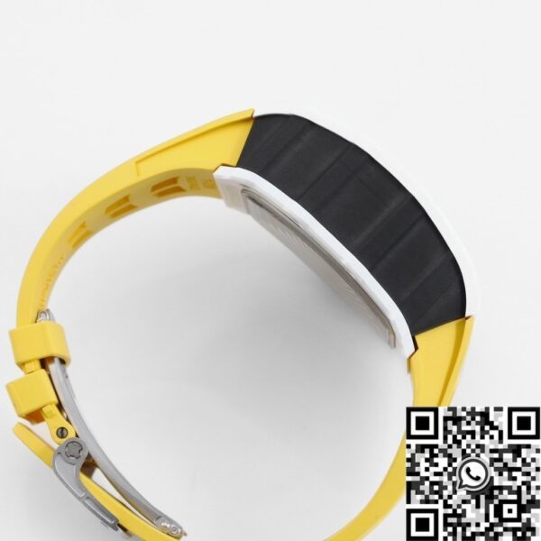 Richard Mille Fake RM11 White Ceramic Yellow Rubber Strap