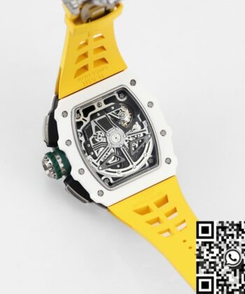 Richard Mille Fake RM11 White Ceramic Yellow Rubber Strap