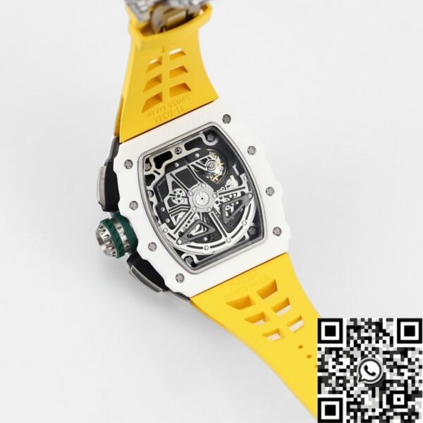 Richard Mille Fake RM11 White Ceramic Yellow Rubber Strap