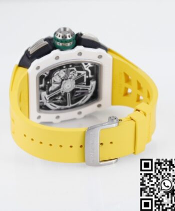 Richard Mille Fake RM11 White Ceramic Yellow Rubber Strap