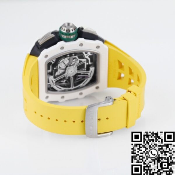 Richard Mille Fake RM11 White Ceramic Yellow Rubber Strap