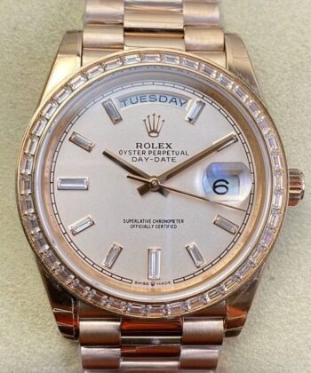 EW Factory Rolex Custom Day Date Rose Gold Diamond Watch