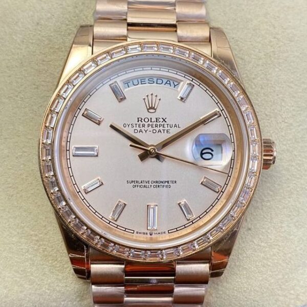 EW Factory Rolex Custom Day Date Rose Gold Diamond Watch