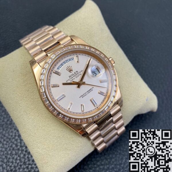 EW Factory Rolex Custom Day Date Rose Gold Diamond Watch