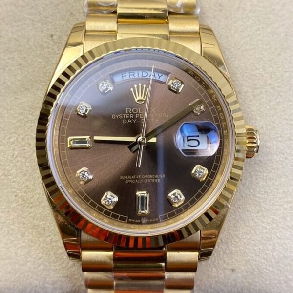 Vintage Rolex Day Date M128238-0022 Brown Dial Ladies Gold