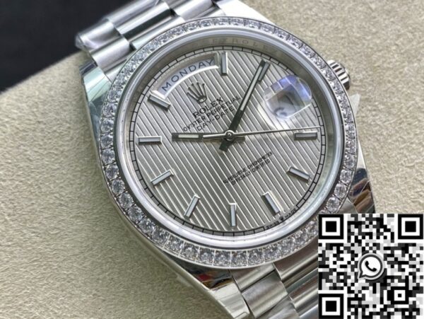 Silver Rolex Day Date M228349RBR-0007 White Gold Size 40mm
