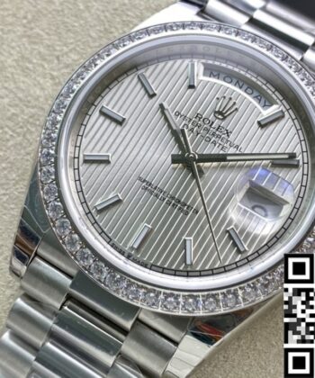 Silver Rolex Day Date M228349RBR-0007 White Gold Size 40mm