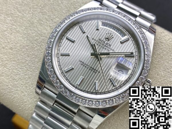 Silver Rolex Day Date M228349RBR-0007 White Gold Size 40mm