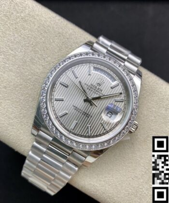 Silver Rolex Day Date M228349RBR-0007 White Gold Size 40mm