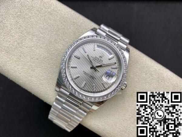 Silver Rolex Day Date M228349RBR-0007 White Gold Size 40mm