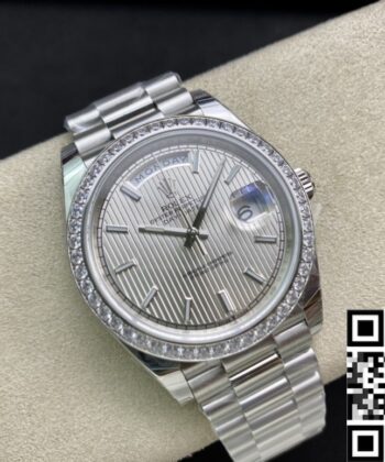 Silver Rolex Day Date M228349RBR-0007 White Gold Size 40mm