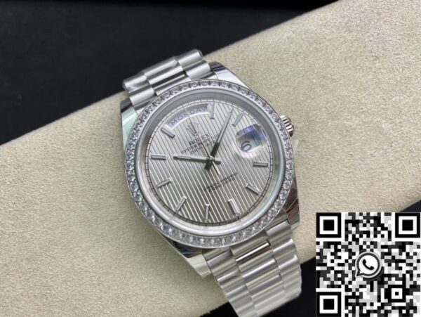 Silver Rolex Day Date M228349RBR-0007 White Gold Size 40mm