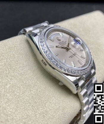Silver Rolex Day Date M228349RBR-0007 White Gold Size 40mm