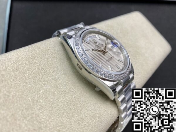 Silver Rolex Day Date M228349RBR-0007 White Gold Size 40mm