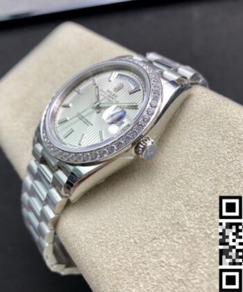 Silver Rolex Day Date M228349RBR-0007 White Gold Size 40mm
