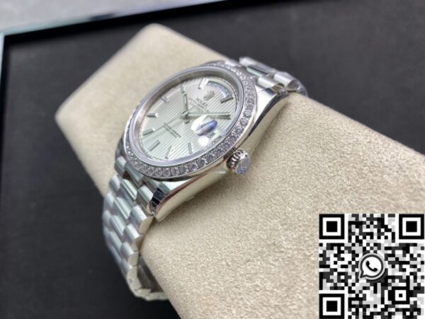 Silver Rolex Day Date M228349RBR-0007 White Gold Size 40mm