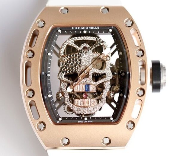 Richard Mille RM052 Watch Rose Gold Case White Rubber Strap