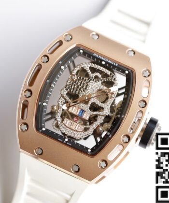 Richard Mille RM052 Watch Rose Gold Case White Rubber Strap