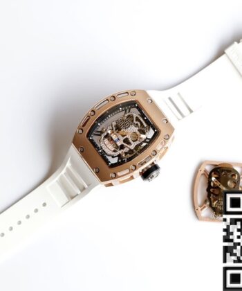 Richard Mille RM052 Watch Rose Gold Case White Rubber Strap