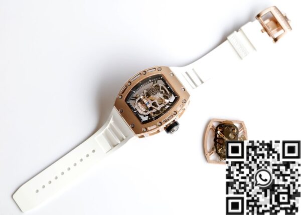 Richard Mille RM052 Watch Rose Gold Case White Rubber Strap