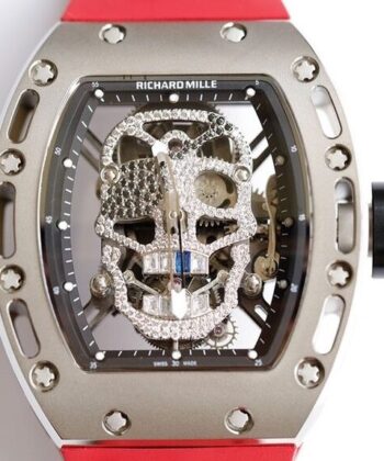 RM Richard Mille RM052 Diamond Skull Red Rubber Strap Watch