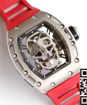 RM Richard Mille RM052 Diamond Skull Red Rubber Strap Watch