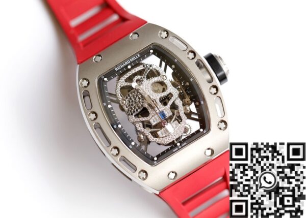 RM Richard Mille RM052 Diamond Skull Red Rubber Strap Watch
