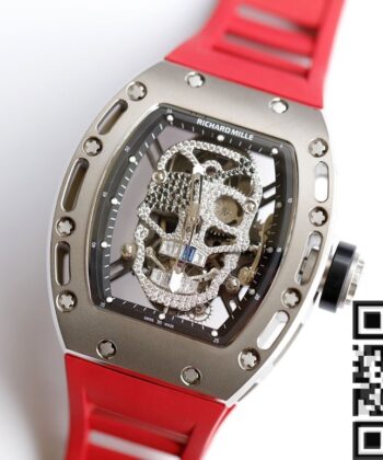 RM Richard Mille RM052 Diamond Skull Red Rubber Strap Watch