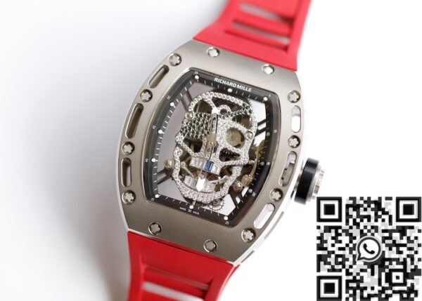 RM Richard Mille RM052 Diamond Skull Red Rubber Strap Watch