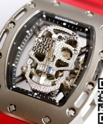 RM Richard Mille RM052 Diamond Skull Red Rubber Strap Watch