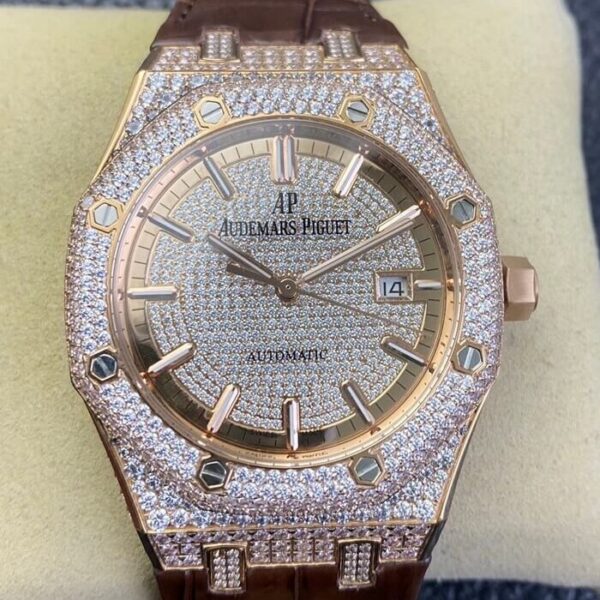 Diamond Audemars Piguet Royal Oak 15402OR Rose Gold Watch