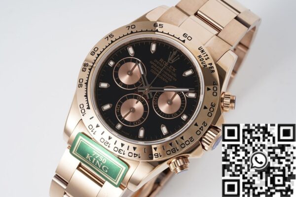 Black Dial Daytona Rolex M116505-0008 Rose Gold 904L Watch