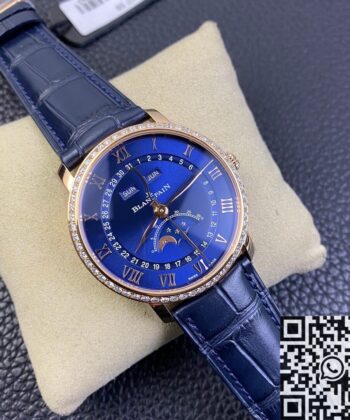 OM Factory Villeret Watch Blancpain 6654 Blue Dial Size 40mm