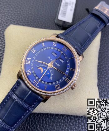 OM Factory Villeret Watch Blancpain 6654 Blue Dial Size 40mm