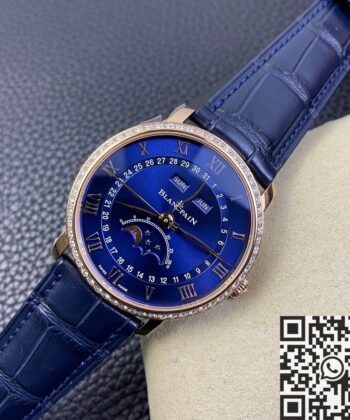 OM Factory Villeret Watch Blancpain 6654 Blue Dial Size 40mm