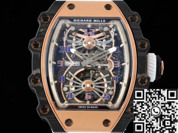 RM21-01 Watch Richard Mille Tourbillon White Strap RM Factory
