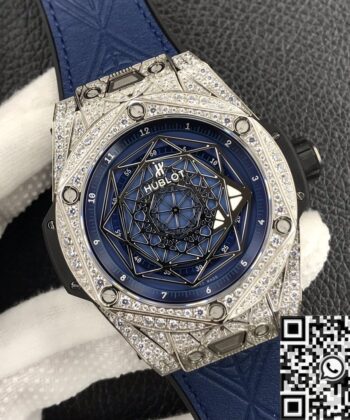 Big Bang Hublot Watch Full Diamond Blue Dial WWF Factory