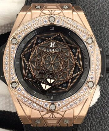 Hublot Big Bang Copy Gold Case Diamonds Watch WWF Factory