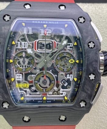 Richard Mille RM011-03 Carbon Fiber Case With Red Rubber Strap