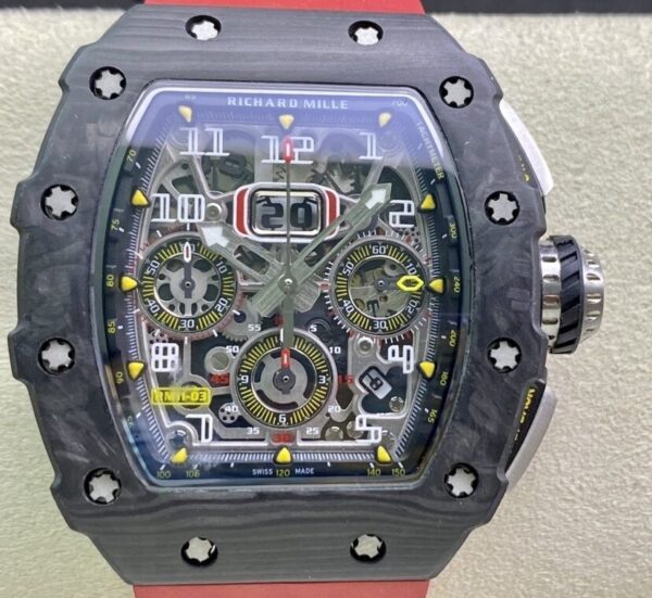Richard Mille RM011-03 Carbon Fiber Case With Red Rubber Strap