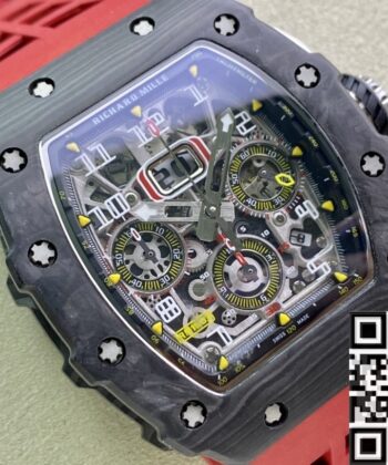 Richard Mille RM011-03 Carbon Fiber Case With Red Rubber Strap