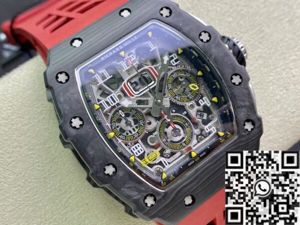 Richard Mille RM011-03 Carbon Fiber Case With Red Rubber Strap