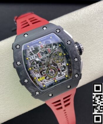 Richard Mille RM011-03 Carbon Fiber Case With Red Rubber Strap