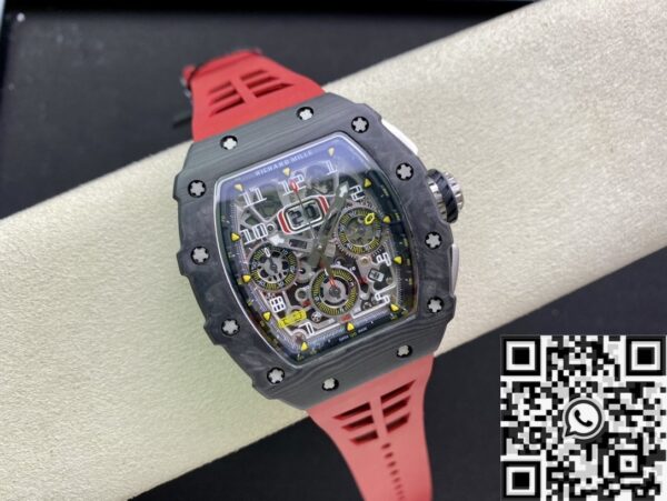Richard Mille RM011-03 Carbon Fiber Case With Red Rubber Strap