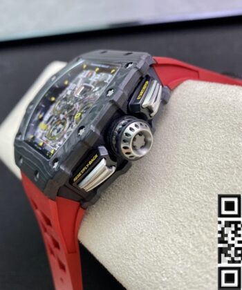 Richard Mille RM011-03 Carbon Fiber Case With Red Rubber Strap